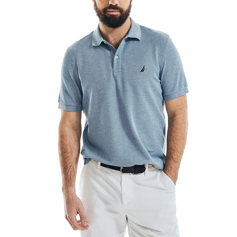 Nautica Men's Classic Short-Sleeve Solid Polo T-Shirt, Deep Anchor HEA, XS