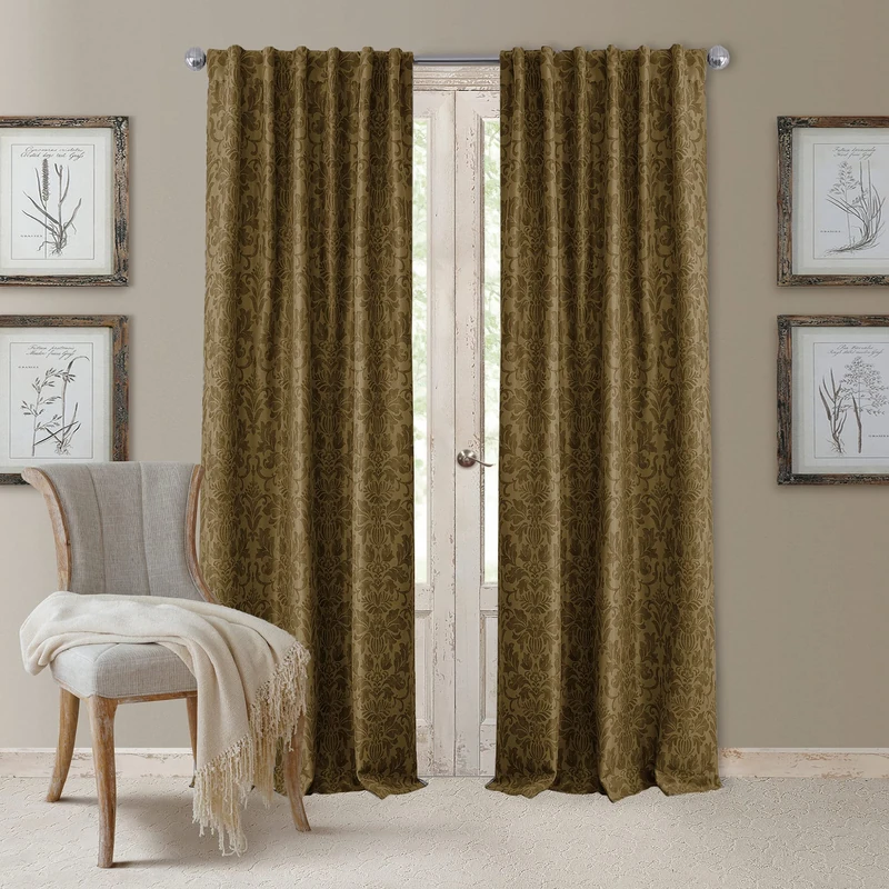 Elrene Blackout Rod Pocket/Back Tab Window Curtain Panel, Fabric, Antique Gold, 52" W x 95" L (Pack of 1)