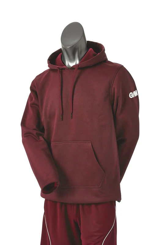 Gunn & Moore GM | Mens Cricket Performance Training Hoodie Hoody | 100 Percent Polyester Jersey Anti-Pill Fleece | Drawstring Hood & Hand-Warming Pouch | GM Logo | Maroon | Large - 42" Chest