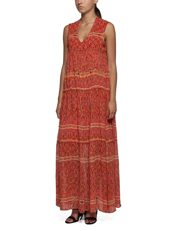 REPLAY Women's W9381 .000.71248 Dress, Multicoloured (Orange/Multicolour Print 10), M