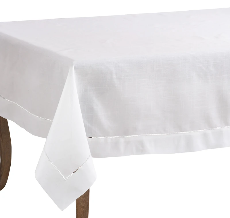 SARO LIFESTYLE Tablecloth, White, 70" X 120"