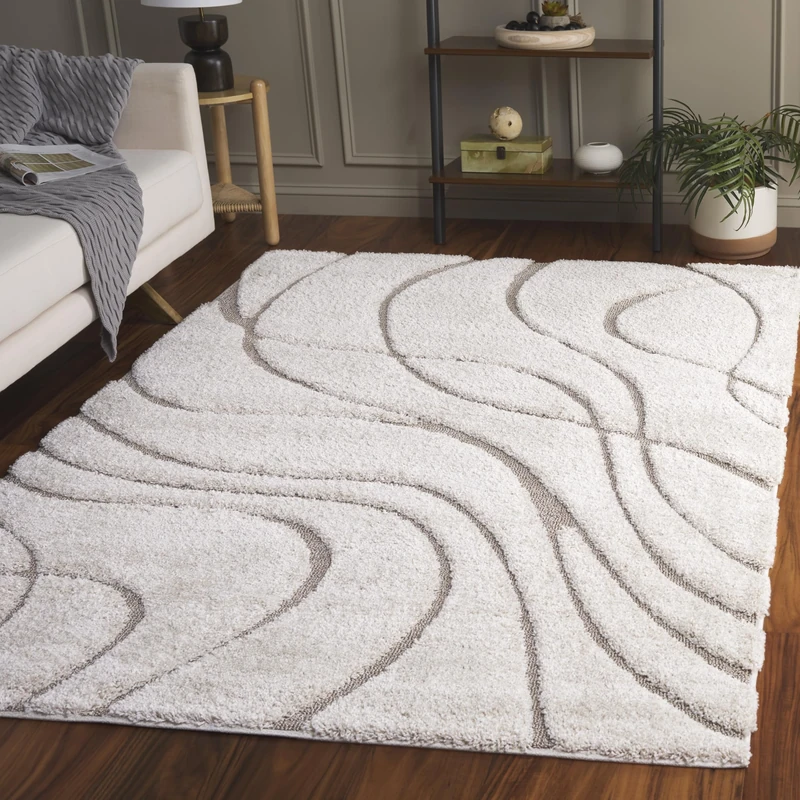 Safavieh Shaggy Indoor Woven Rectangle Area Rug, Florida Shag Collection, SG471, in Cream/Beige, 160 x 229 cm for Living Room, Bedroom or Any Indoor Space