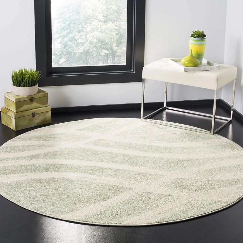 Safavieh Distressed Rug for Living Room, Dining Room, Bedroom - Adirondack Collection, Short Pile, in Sage and Cream, 155 x 155 cm