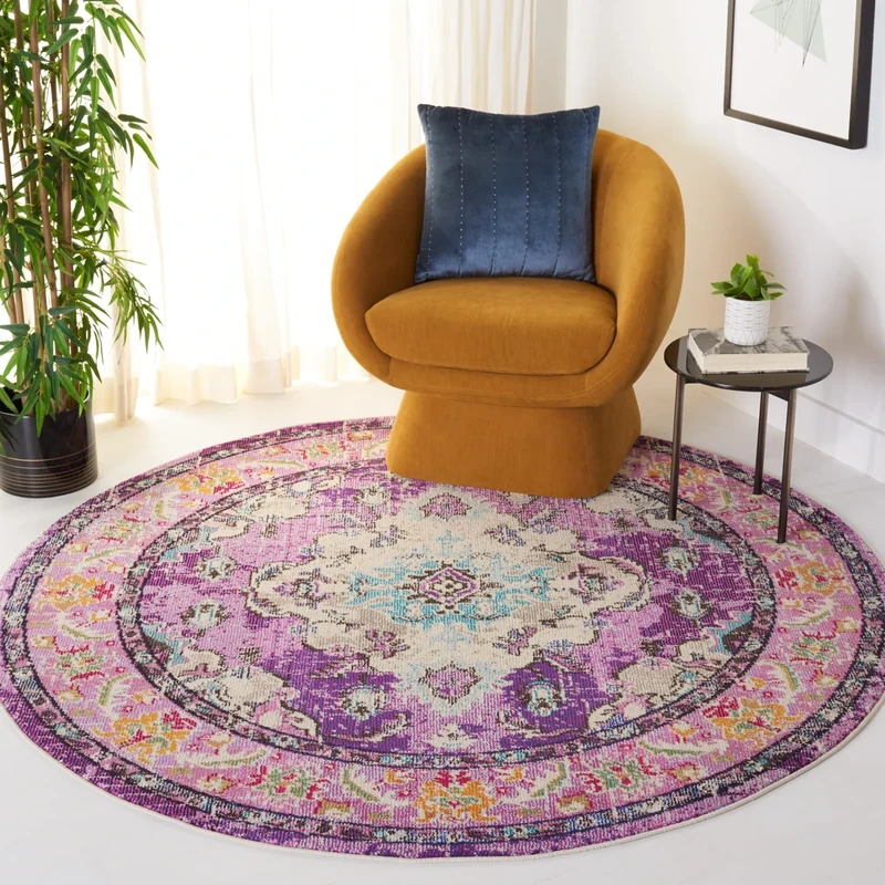 Safavieh Boho Rug for Living Room, Dining Room, Bedroom - Monaco Collection, Short Pile, in Violet and Light Blue, 200 x 200 cm