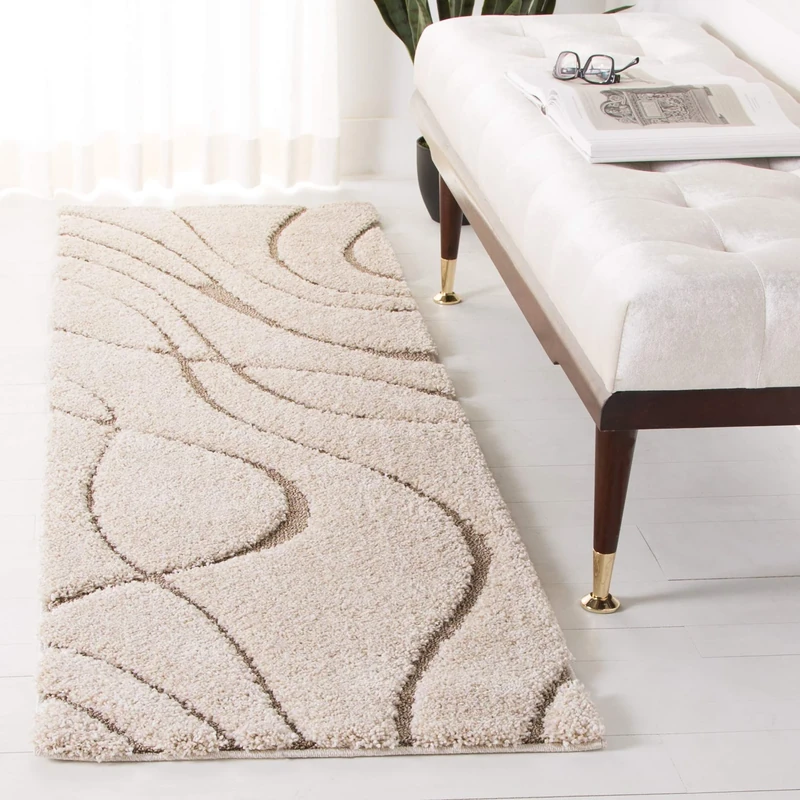 Safavieh Florida Shag Collection 2'3" x 7' Cream/Beige SG471 Abstract Wave Non-Shedding Living Room Bedroom Dining Room Entryway Plush 1.2-inch Thick Runner Rug
