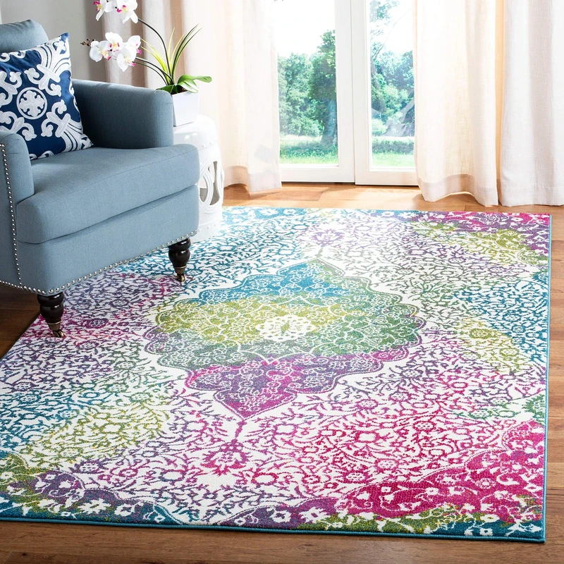 Safavieh Abstract Rug for Living Room, Dining Room, Bedroom - Watercolor Collection, Short Pile, in Ivory and Fuchsia, 79 X 152 cm