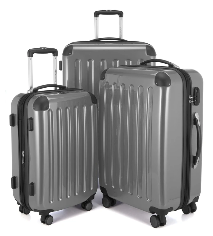 HAUPTSTADTKOFFER - Alex - Set of 3 Hard-Side Luggages Glossy Suitcase Hardside Spinner Trolley Expandable (20", 24" & 28"), Silver