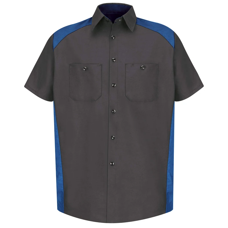 Red Kap Men's Short Sleeve Motorsports Shirt Button, Charcoal/Royal Blue, XXXX-Large