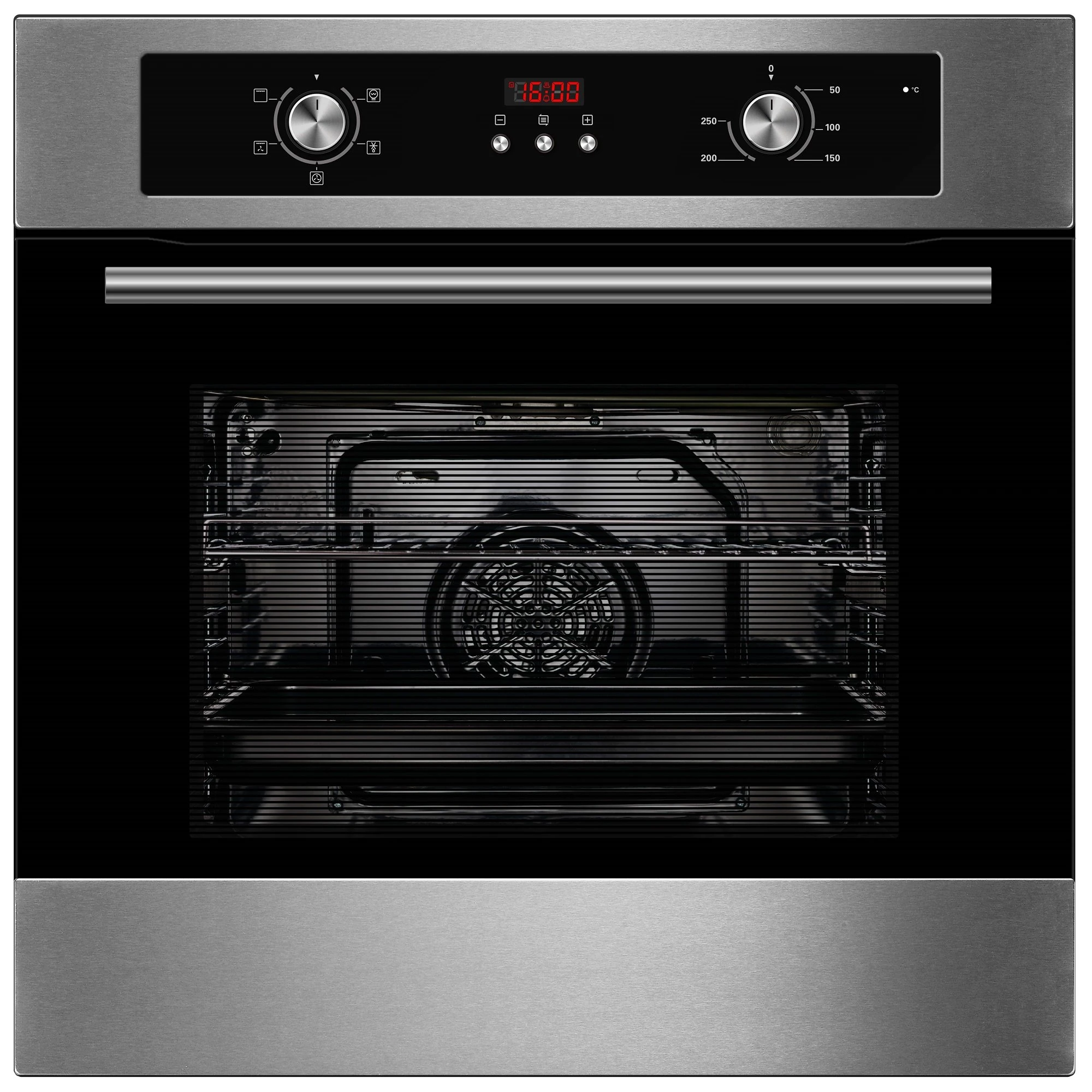 Cookology COF605S 60cm 65 Litre Capacity, Installed Built In Electric Fan Oven, Integrated Single Fan Oven with Mechanical Dial Timer and Grill - in Stainless Steel