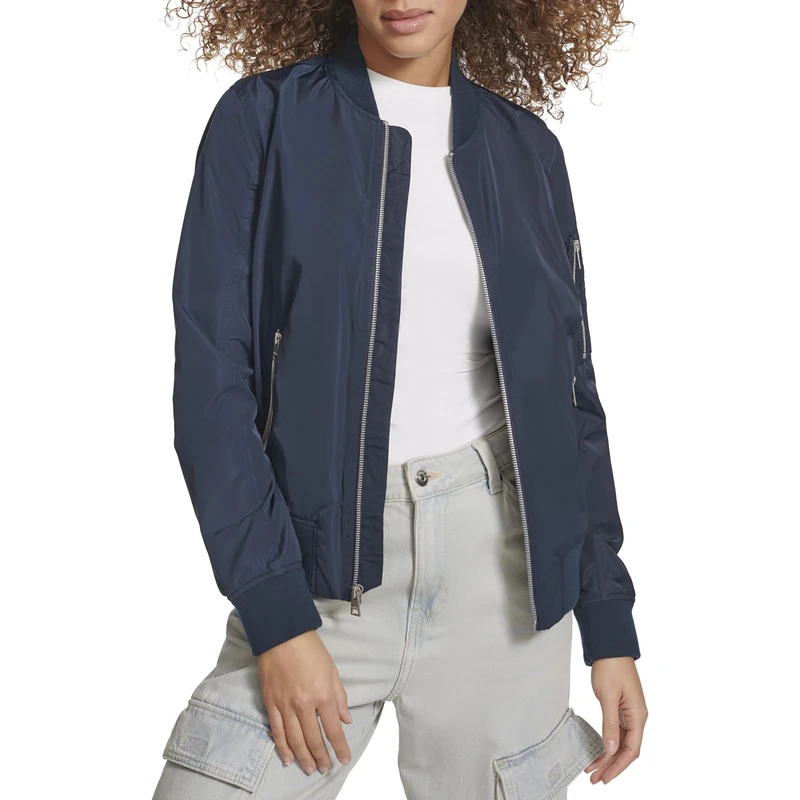 Levi's Women's poly bomber jacket with contrast zipper pockets, Navy, XL