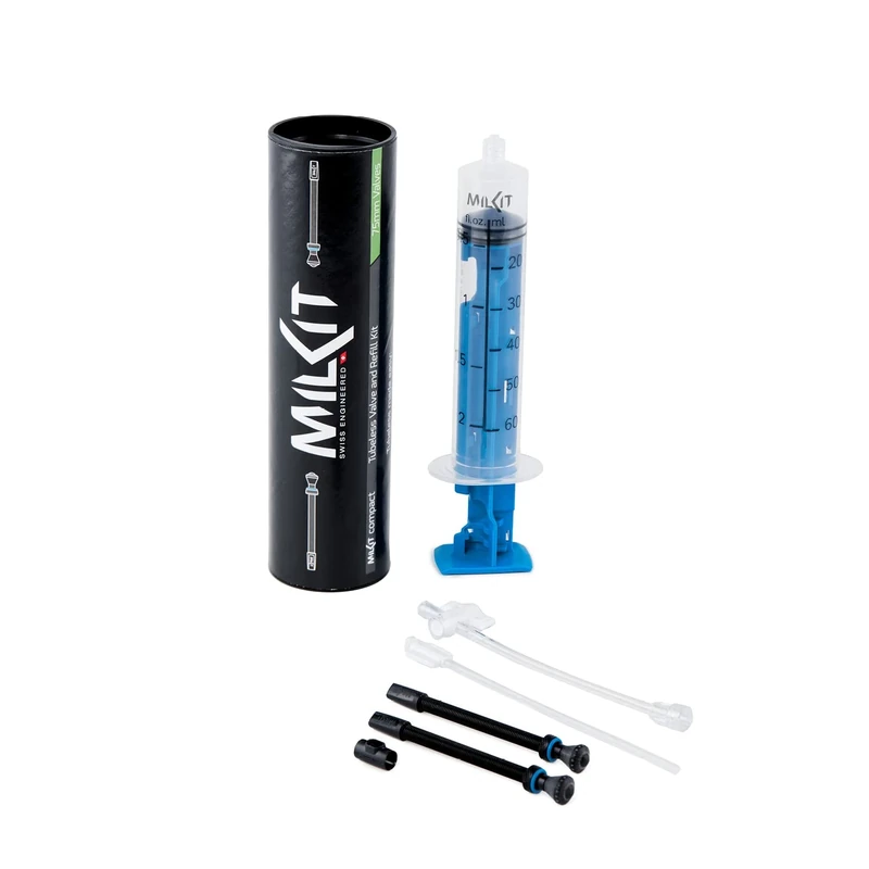Milkit Compact Set 75mm Valves With Filling Syringe & Valve Core Tool For Bicycle Tyres