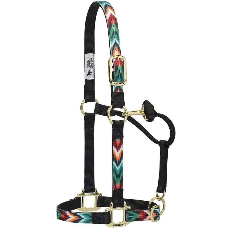 Weaver Leather Chevron Adjustable Nylon Horse Nylon Horse Halter, Small, Black/Multi