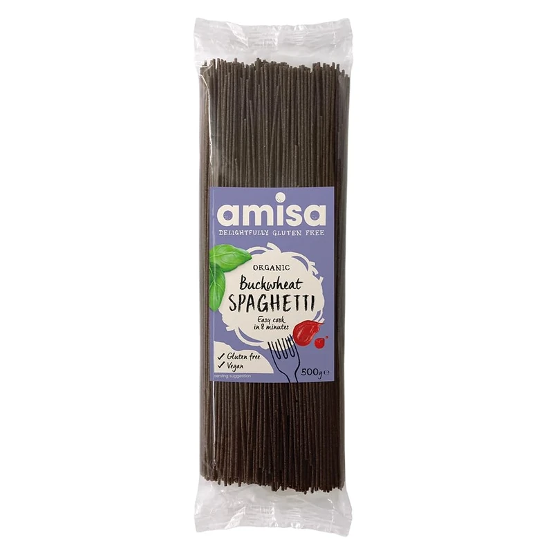 Amisa Organic Gluten-Free Buckwheat Spaghetti, 500g - Ready in 8 Minutes - Gluten Free & Organic