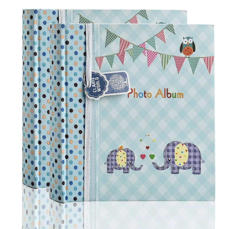 2 x Arpan 6x4 Inch Baby Slip in Case Memo Photo Album for 200 Photos Blue Elephant Kids