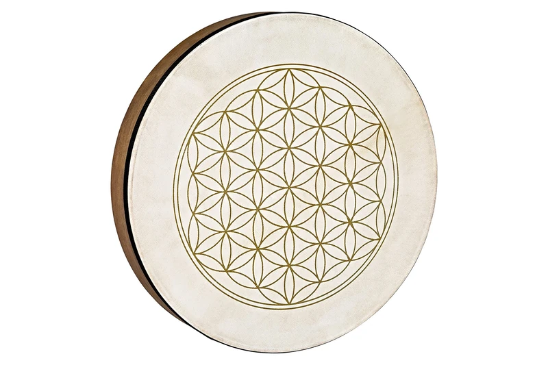 Sonic Energy 16“ Hand Drum – Flower of Life design – Wooden Frame Drum for Meditation, Sound Journeys, Percussion – Shamanic instrument with goat skin (HD16WB-FOL)