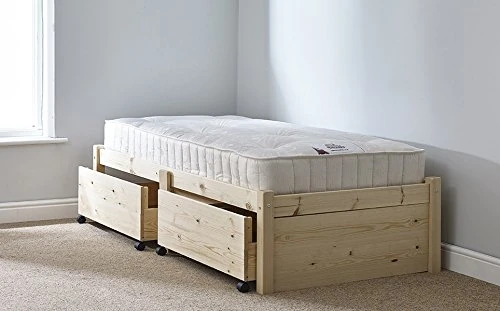 Strictly Beds and Bunks - Studio Pine Bed Frame with Underbed Drawers including sprung Mattress, 3ft Single