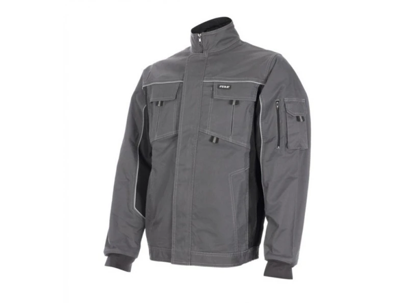Juba Multi-Pocket Jacket, 68% Cotton, 30% Polyester, and 2% Elastane, 260 g/m2, Gray with Black Details, Size: XXL