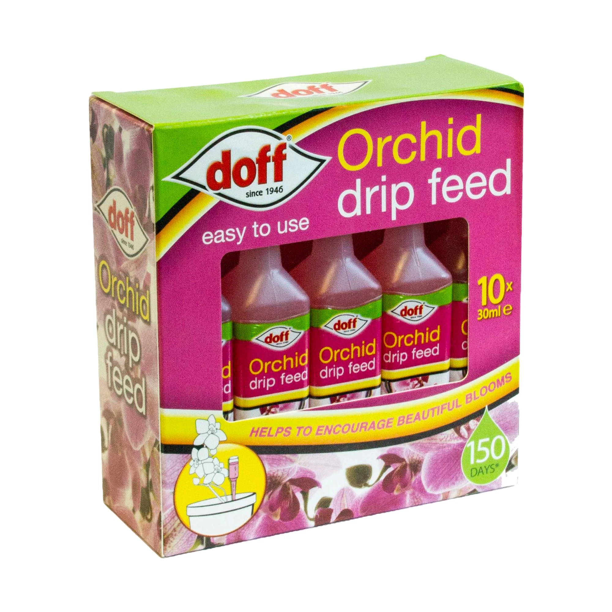 Doff Orchid Drip Feed – 10x30ml Bottles Fast-Acting Plant Food for Healthy Growth of Orchids & Flowering Plants – Nutrient Enriched Plant Feed – Encourages Root Development