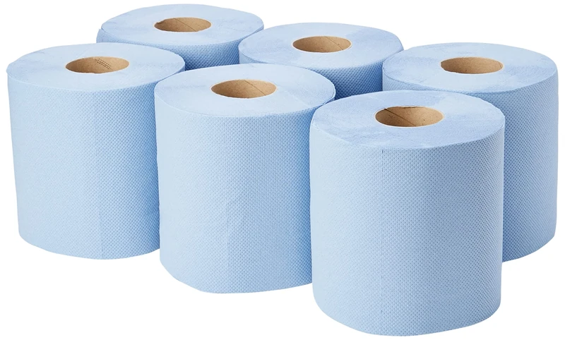Blue Rolls 6 Pack 2 Ply Embossed Centre Feed Paper Wipe Rolls 110m Rolls