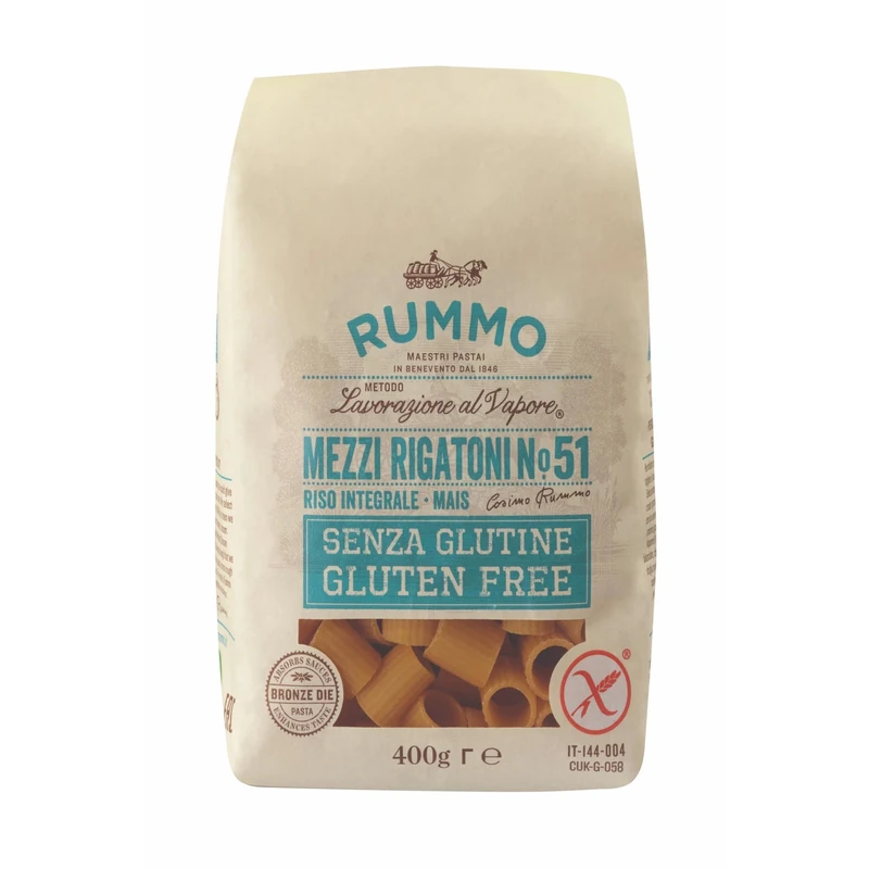 Rummo Gluten-Free Mezzi Rigatoni No. 51 – Premium Italian Pasta, Artisan Crafted, Short Tubular Shape, 400 g (Pack of 1)