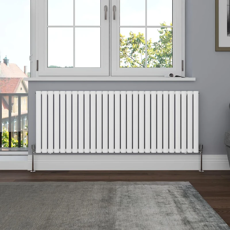 NRG Horizontal 600x1593 Oval Column Designer Radiator Central Heating Single Panel Gloss White