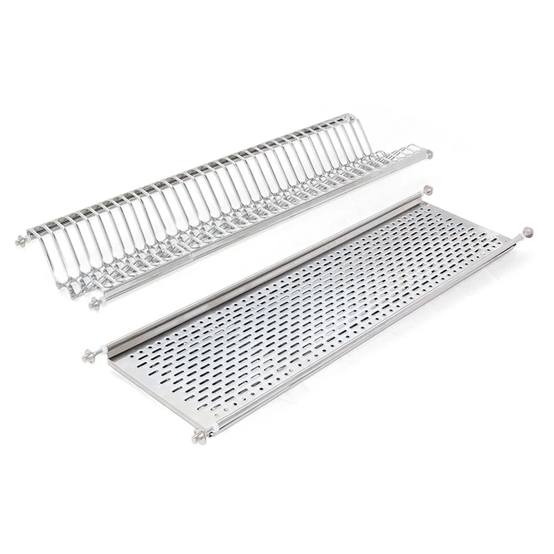 Emuca - Stainless Steel Dish Drying Rack for Standard 90 cm (35,4 inch) Width Kitchen Cabinet, Inner Width Module 835-870 mm
