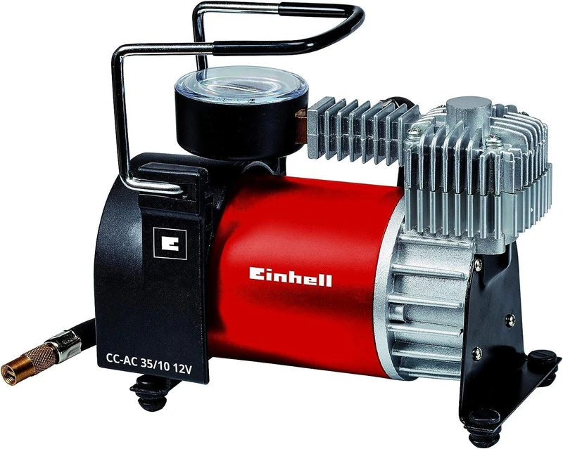 Einhell Car Compressor CC-AC 35/10 12 V, 0-10 Bar Pressure Gauge, 35 litres Per Minute Flow Rate, Connection via The Cigarette Lighter with 4 Additional Adaptors