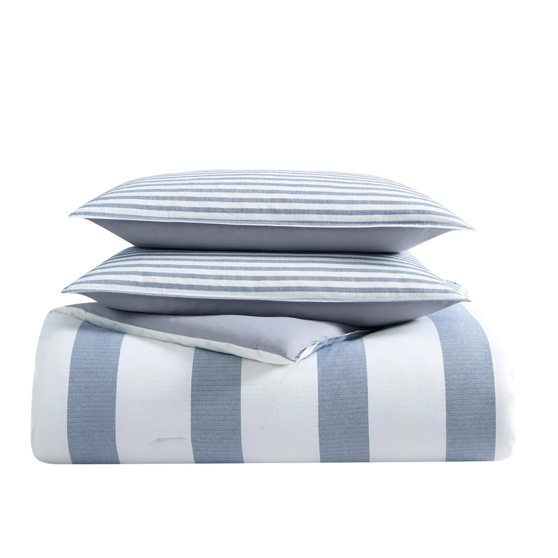 Nautica Reversible Cotton Bedding Set, Designer Home Decor, 100%, Blue/White/Grey, Queen