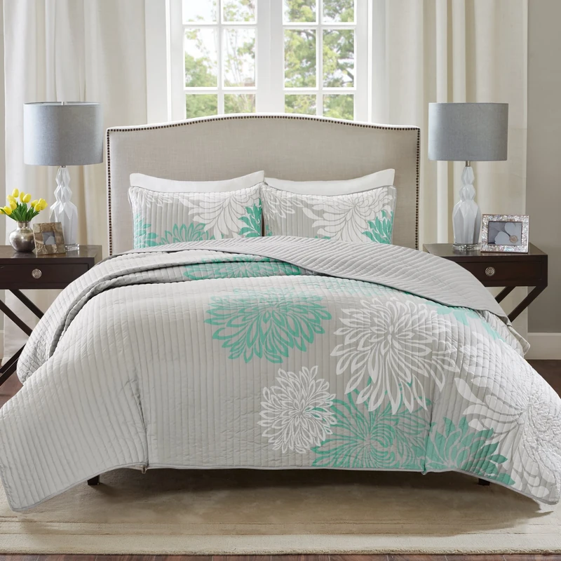 Comfort Spaces All Season, Lightweight Coverlet, Cozy Bedding, Matching Shams, Decorative Pillows, Fabric, Aqua, King (104 in x 90 in)