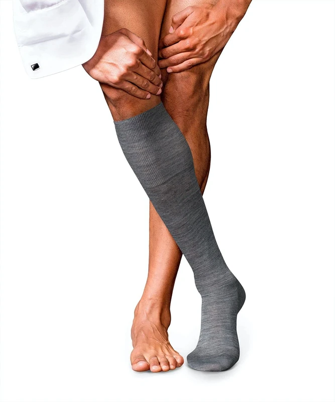 FALKE Men's No. 6 M Kh Wool Silk Long Plain 1 Pair Knee-High Socks, Grey Light Melange 3388, 7-8