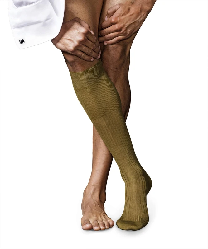 FALKE Men's Luxury Line No. 10 Knee-High Socks Pure Fil d´Écosse Cotton Black Grey More Colours Thin Fine Long Length Plain Pattern With Rib For Summer Dress Casual Looks Or Work 1 Pair