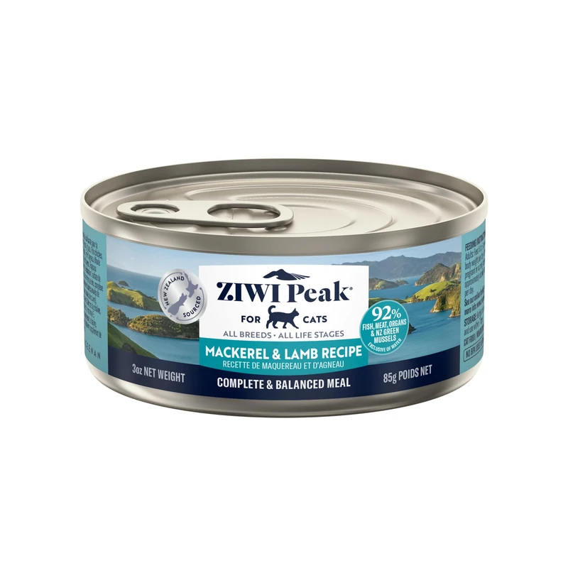 ZIWI Peak Grain Free Cat Food Tins - All Natural High Protein Pate - New Zealand Mackerel & Lamb Recipe - 24 x 85g Multipack