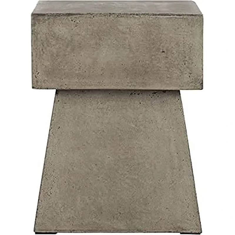 SAFAVIEH Modern Outdoor Cement Stool, in Dark Grey, 35 X 35 X 45.97
