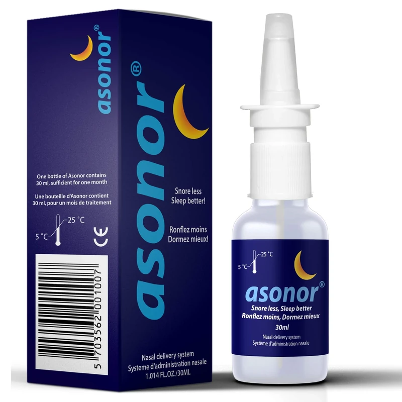 Asonor Snoring Nasal Spray (30milliliter), Effective Snore Stopper Drops for Better Sleep, Snore Relief Remedy Opens Up The Throat Air Passage, Enables Better Breathing, Natural Anti-Snoring Solution