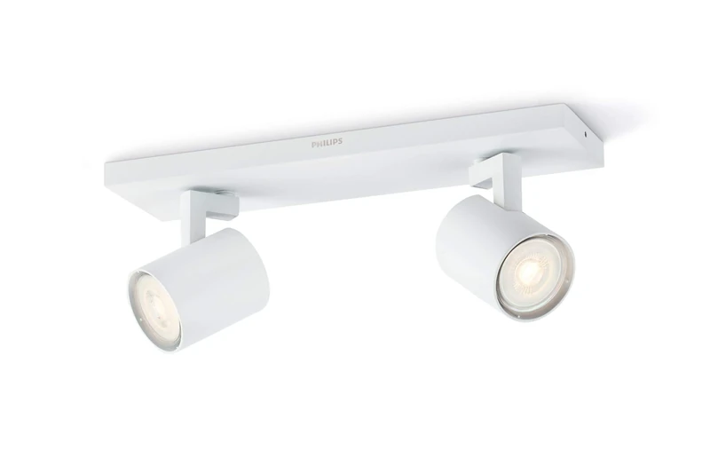 Philips myLiving Runner 2 LED Spotlights (6 W), Dimmable Ceiling Spotlights with Warm White Light and Two Swivel Spot Heads, Energy Saving Room Lighting, White
