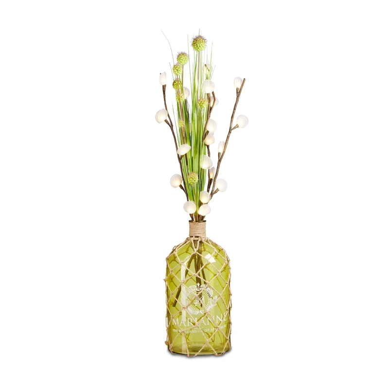 Relaxdays Maritime Deco Bottle, Floor Vase 54 cm and Large Glass Jug with Fishing Net Design, Jute Cord, Vintage Print, Size: 54 x 26 x 26 cm, 20 L, Green-Yellow - Image 1