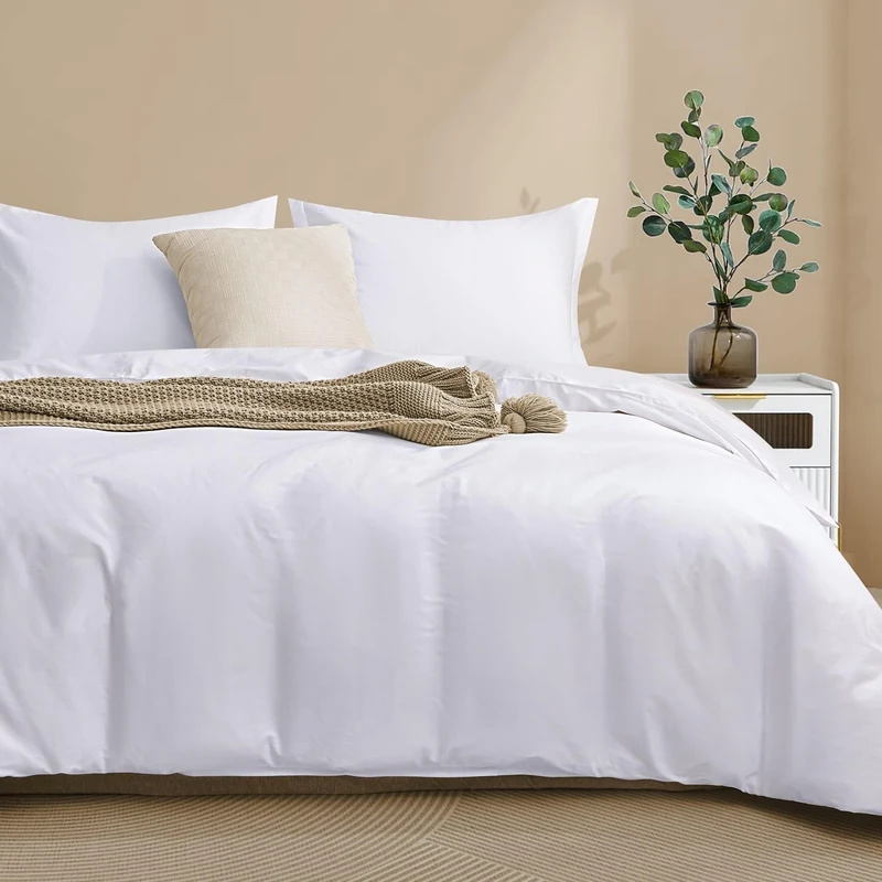 Colourful Snail 100-Percent Cotton Duvet Cover Set, Hidden Zipper Closure, Ultra Soft, Durable and Fade Resistant, Queen/Full, White