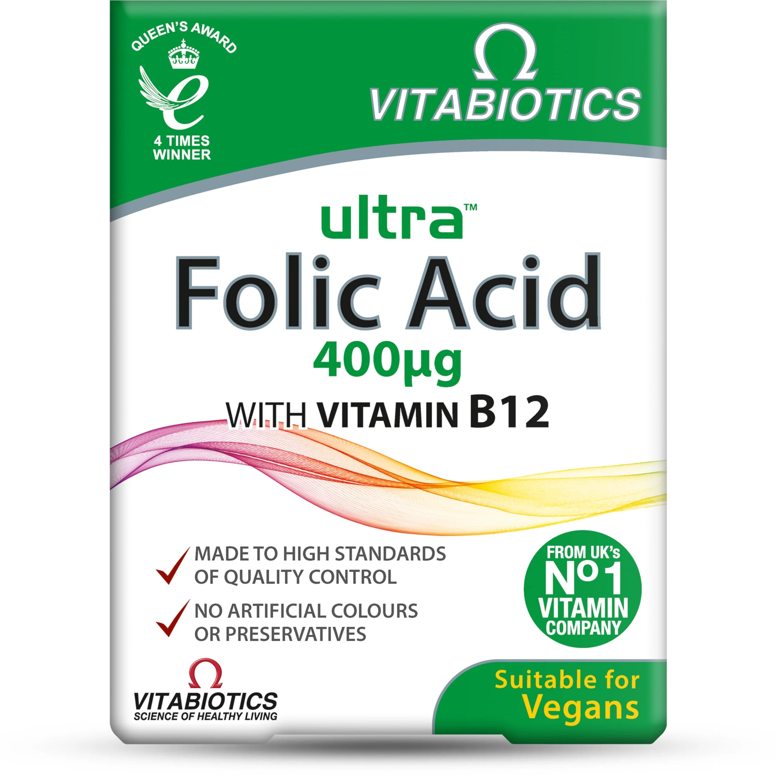 Folic Acid Tablets with Vitamin B - 60 Tablets, Vitabiotics Ultra