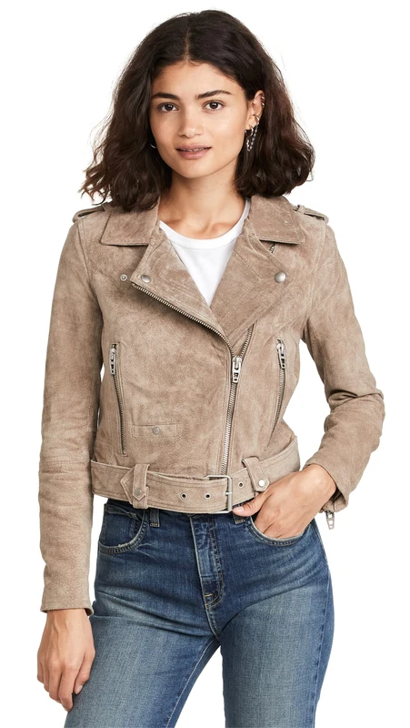 [BLANKNYC] womens73K-9269Suede Moto Notched Long Sleeve Jacket - Beige - Large