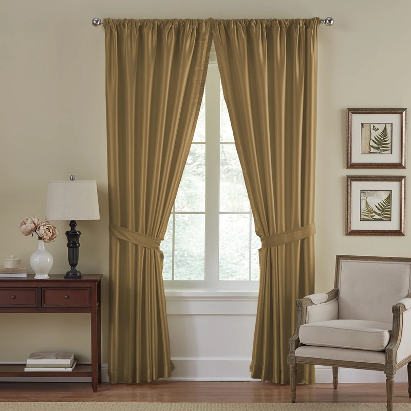Elrene Home Fashions Versailles Faux-Silk Room-Darkening Curtain Panel, Blackout Curtain with Rod Pocket, 52 Inches by 108 Inches, Gold, 1 Panel - Image 1