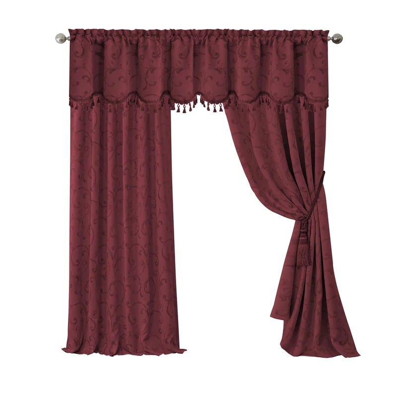 Elrene Home Fashions Mia Jacquard Scroll Blackout Window Curtain, 52" x 95" (1 Panel), Rouge