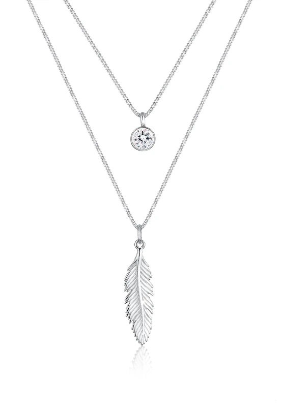 Elli Necklace Feather Boho Festival Crystals 925 Sterling Silver