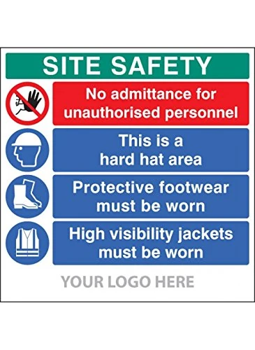 Caledonia Signs 55801 Site Safety Board, No Admittance, Hard Hat, Footwear, Hivis, Saver Sign, 1220 mm x 1220 mm