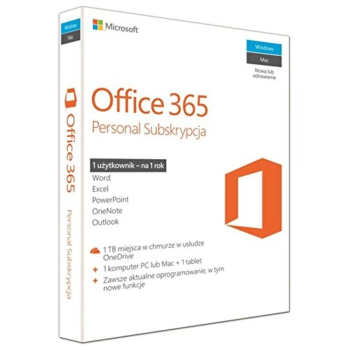 Microsoft QQ2-00535 Office 365 Personal 32-bit/x64 Polish Subscr 1YR Eurozone Medialess P2