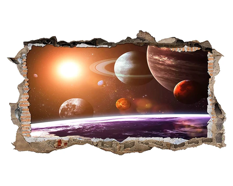 E011 Moon Space Earth Planets Boys Bedroom Wall Decal Poster 3D Art Stickers VinKids Bedroom Baby Nursery Cool Livingroom Hall Boys Girls (HUGE (100x175cm))