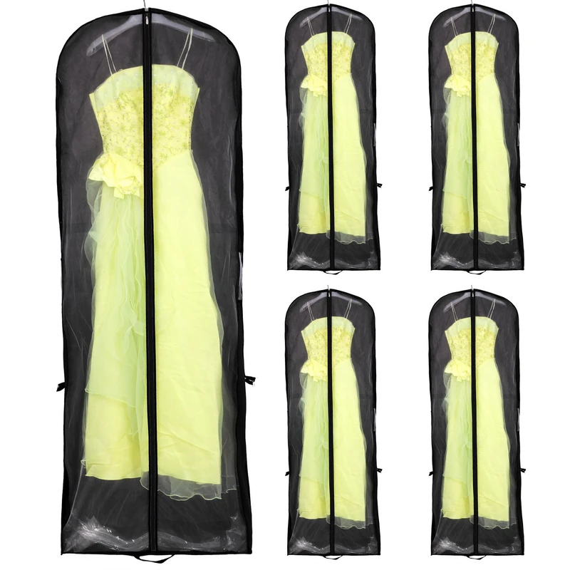 HIMRY [5 pc Package] Breathable Wedding Gown Dress Garment Clothes Cover Bag 70" Long Zip, for Wedding Dresses, evening dresses, dresses, suits and longer clothes, two pockets, KXB101 black-5x - Image 1