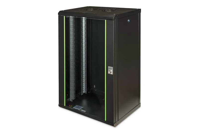 Digitus Network Cabinet – 19-inch rack – 20U – 600 mm x 450 mm (WxD) – Internal depth 370 mm – Wall-mounted – Load capacity 100 kg – Safety glass door – Protection class IP20 – Unique Series – Black