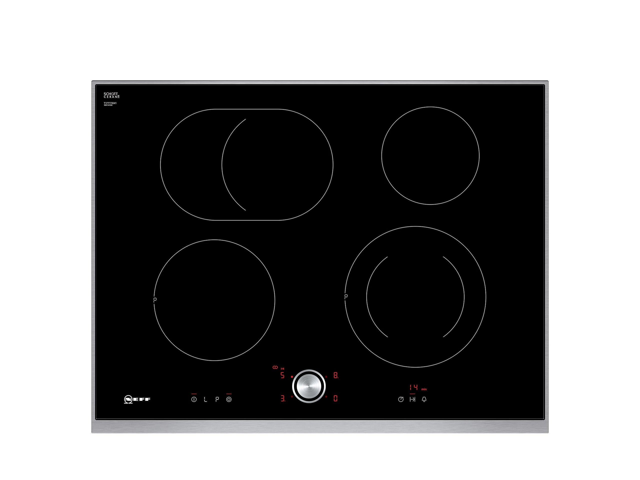 Neff T17TT76N1 Electric Hob N70 / 70 cm/TwistPad/Roasting Zone/Glass Ceramic/Stainless Steel Frame