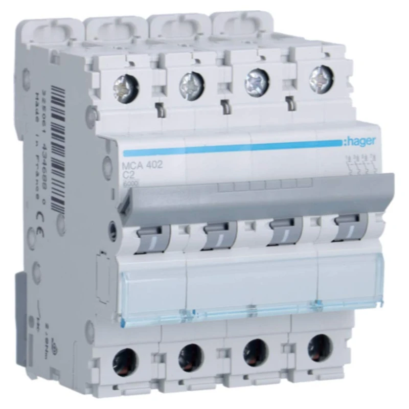 Hager M Series - Automatic Magnetic Thermal -M Curva-C 6ka 4 Poles 2a