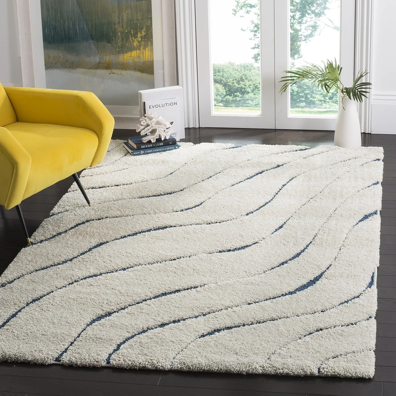 Safavieh Raton Shag Area Rug, Synthetic, Cream/Blue, 243 x 304 x 2.54 cm